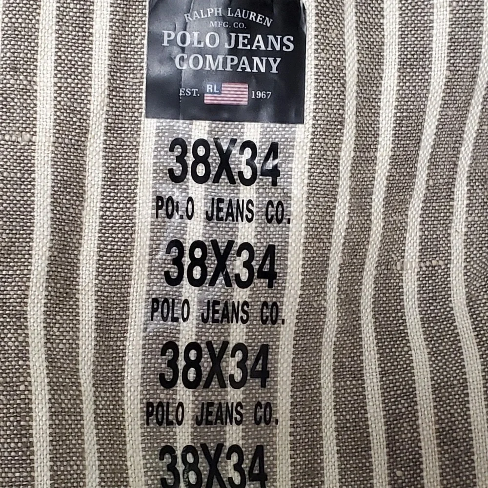 Polo Jean Company Mens Linen Riviera Striped Pants Size 38x34 Brown Button Fly